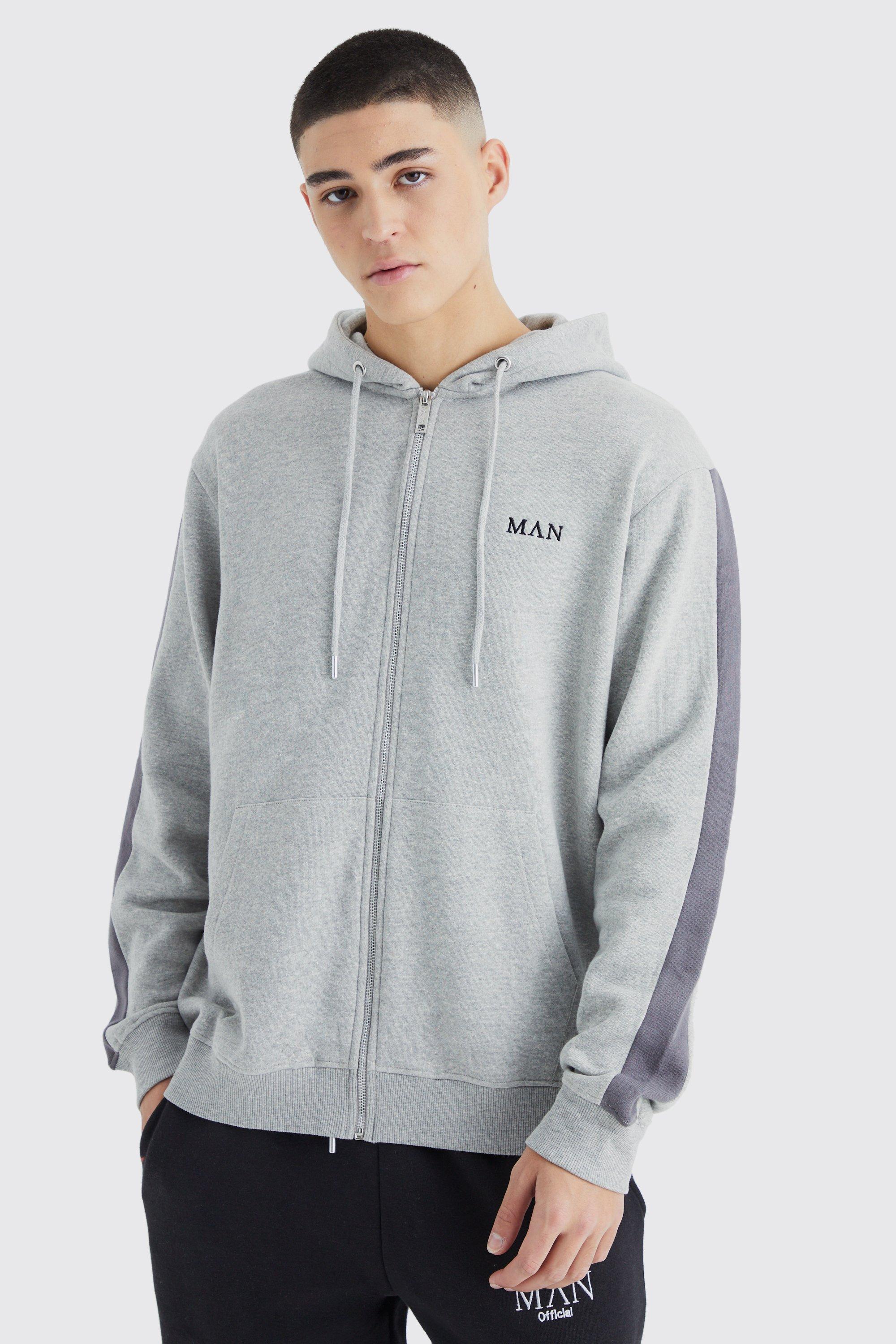 Mens Grey Man Sleeve Panel Hoodie, Grey